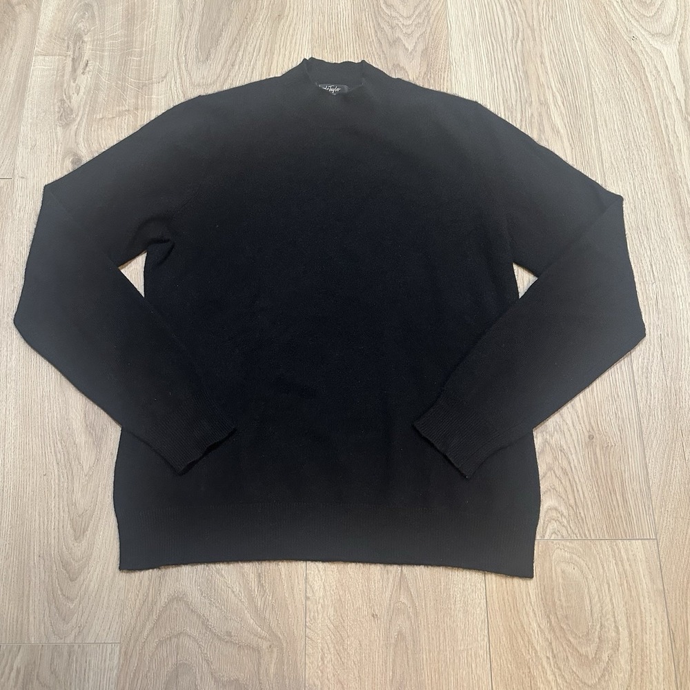 Women's 100%  Cashmere Lord & Taylor Mock Neck Sweater Sz Large Black Old‎ Money